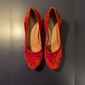 Cherry Red Suede Block Heel Pumps